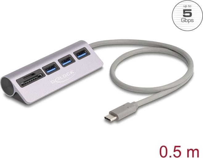 Delock 3 Port USB 5 Gbps Hub inklusive SD und Micro Card Reader mit Type-C (64292)