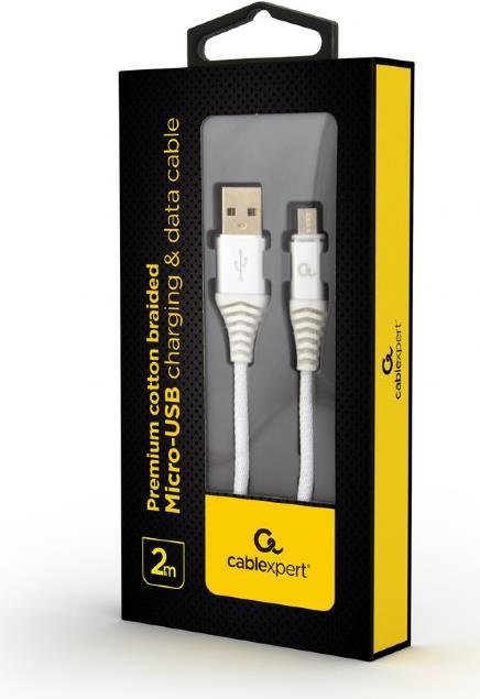 Cablexpert CC-USB2B-AMMBM-2M-BW2 USB Kabel USB 2.0 USB A Micro-USB B Weiß (CC-USB2B-AMmBM-2M-BW2)