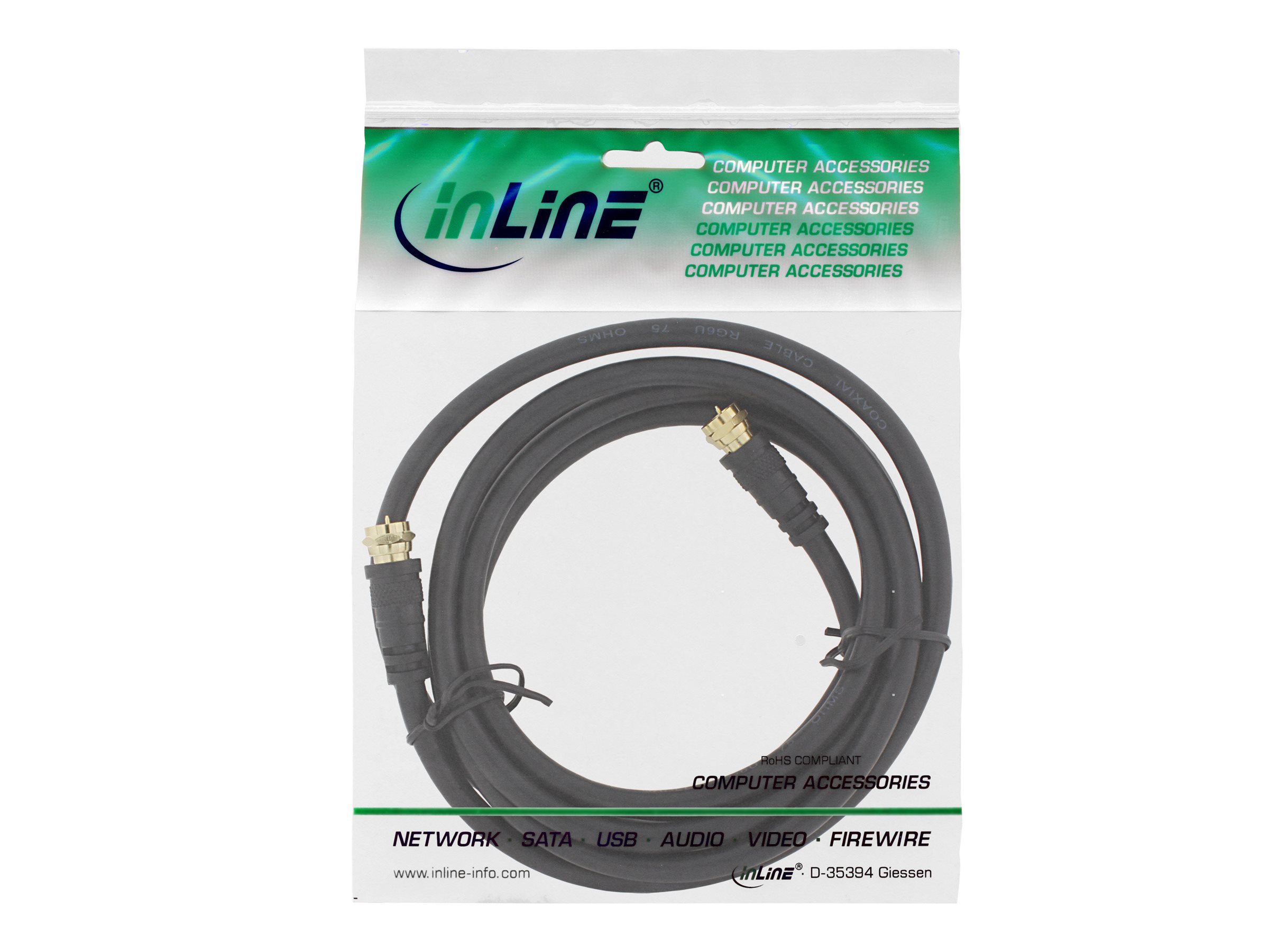 InLine Premium Koaxialkabel F-Stecker auf F-Stecker 1 mm² 15 m doppelt abgeschirmt >85 dB Schwarz