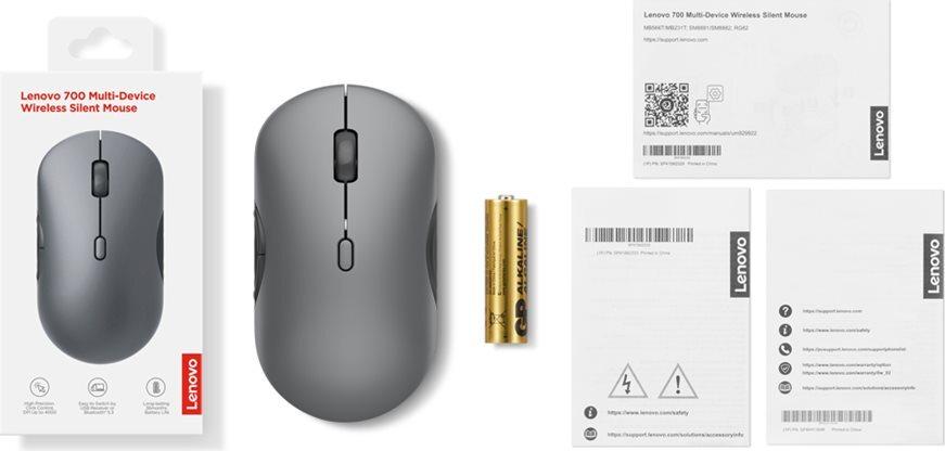 Lenovo 700 Multi-Device Wireless Silent Maus Bluetooth 5.3 2.4 GHz Luna Gray