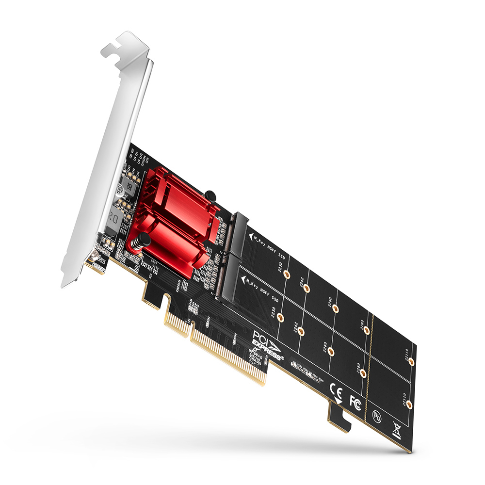AXAGON PCEM2-ND PCIe Adapter für zwei M.2 NVMe SSDs Schwarz, Rot