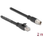 Delock M12 Kabel X-kodiert 8 Pin Stecker zu RJ45 Stecker Cat.5e S/FTP flexibel 2 m schwarz (80579)