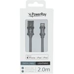 PowerRay Data Cable PR-DCUL200TGY, USB / LIGHTNING MFi, 2.0 m, Textile grey, Blister (PR-DCUL200TGY)