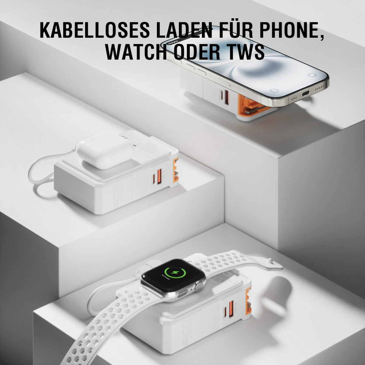 4smarts 6in1 Hybrid Charger Powerbank 10000 mAh Orange, Weiß