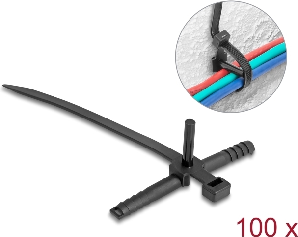 Delock Kabelbinder mit Dübel L 150 x B schwarz 100 Stück (18914)