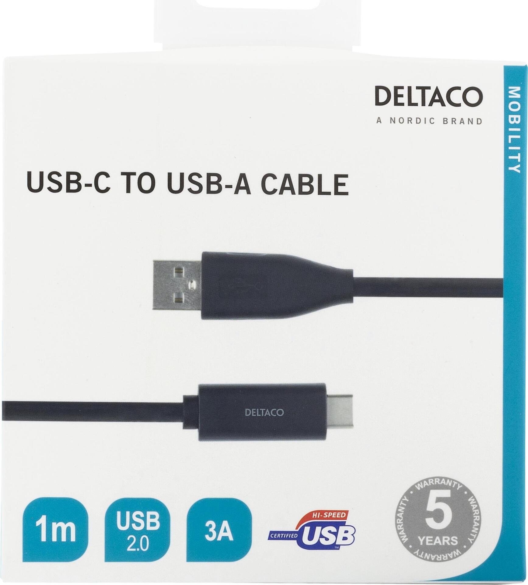 Deltaco USBC-1004M USB Kabel USB 2.0 1 m USB A Schwarz (USBC-1004M)