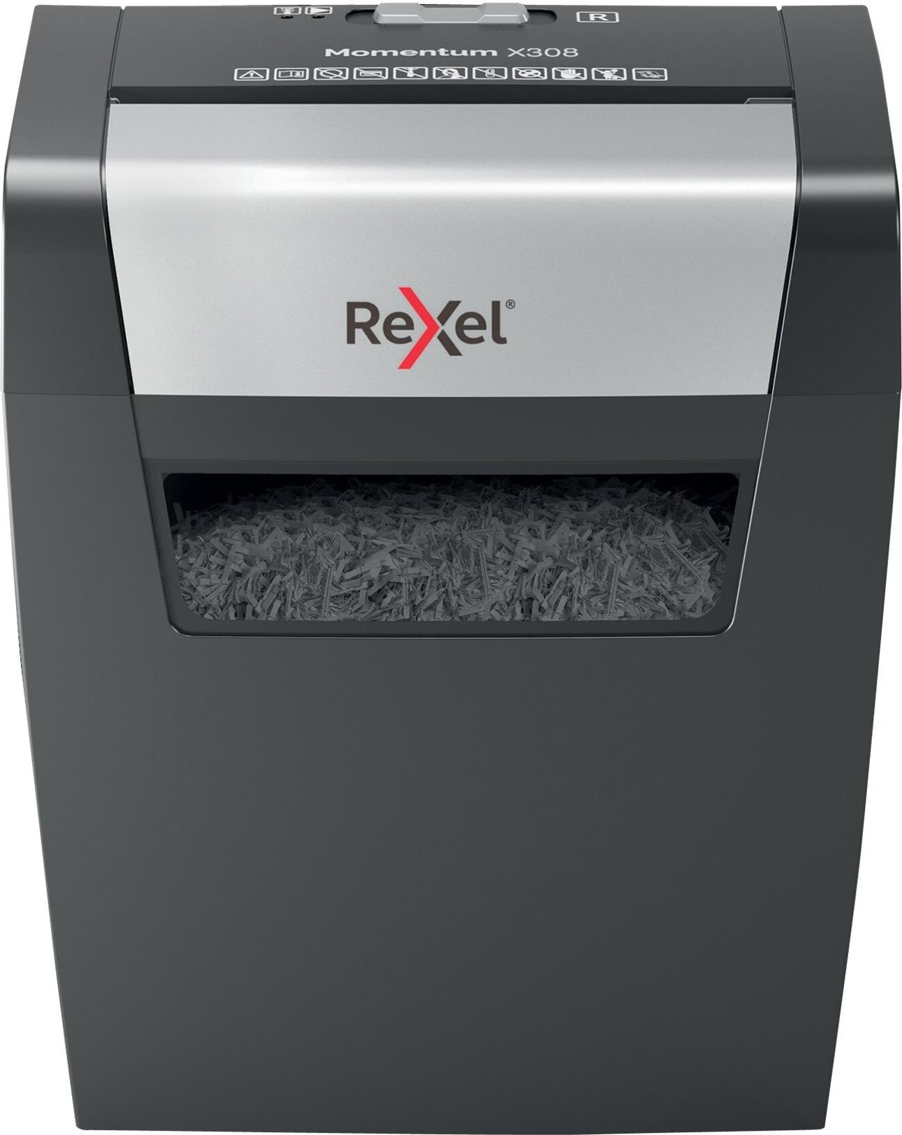 Rexel Momentum X308 Aktenvernichter 8 Blatt Kreuzschnitt 5 x 42 mm Schwarz