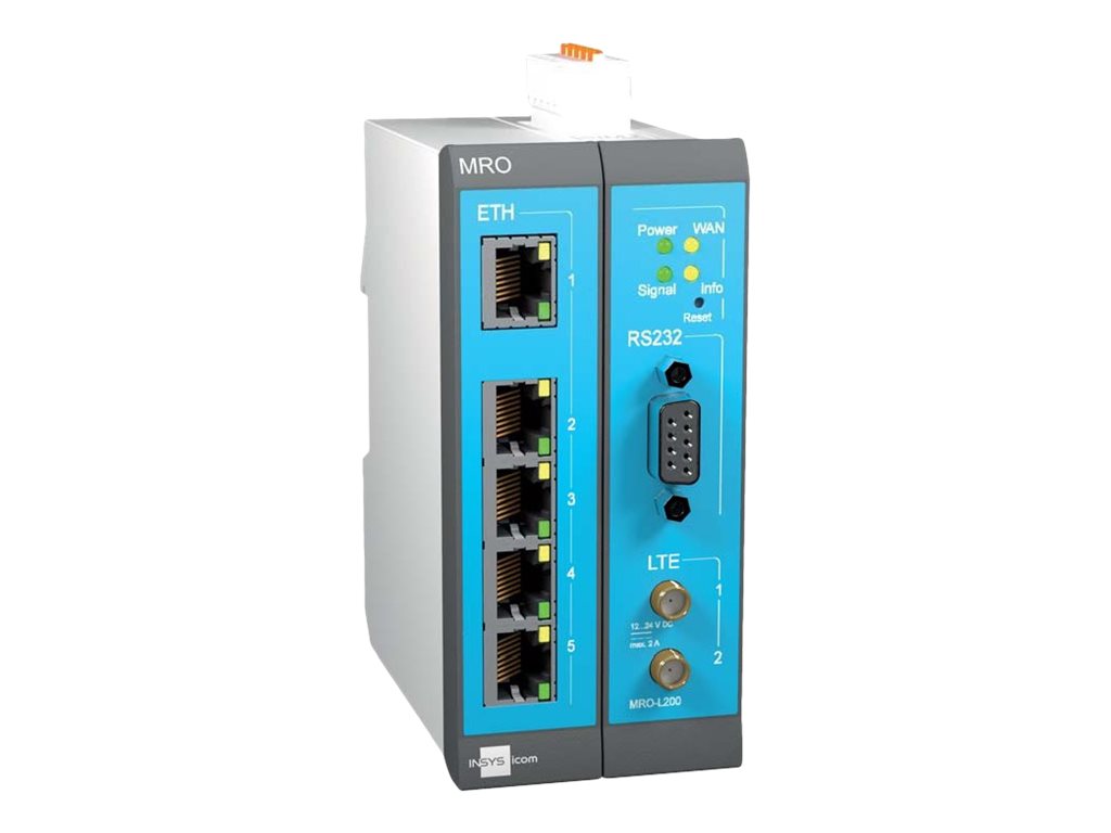 INSYS MRO-L210 LTE-Router, DIN-Schiene, 5x RJ-45, 100 Mbps, Blau/Grau/Weiß
