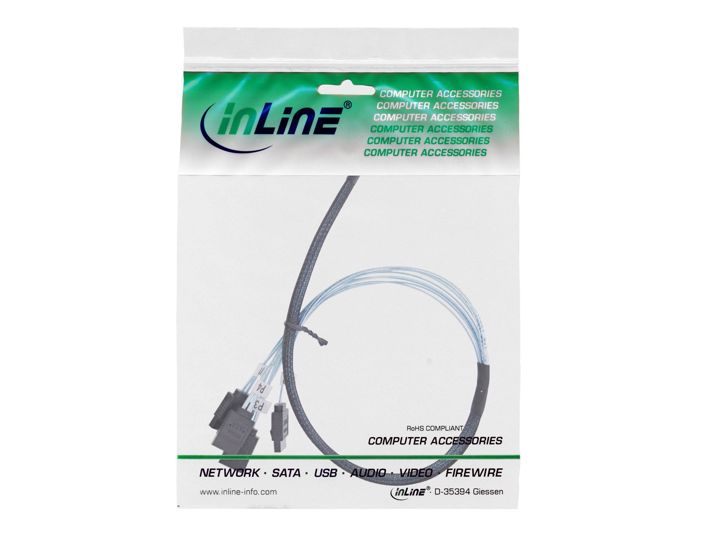 InLine Slim SAS Kabel SFF-8654 zu 4x SATA 7-pin 12 Gb/s 0,5 m Schwarz