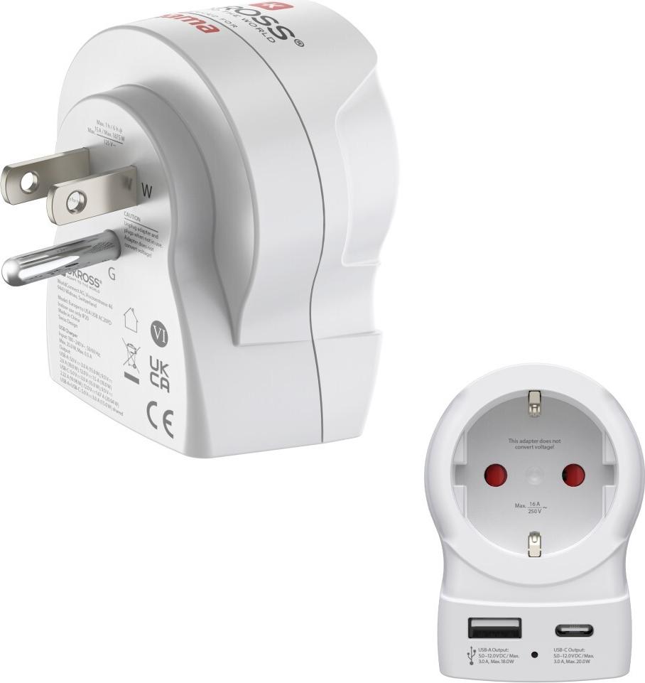 Hama Reiseadapter, EU to US, 1x USB-A, 1x USB-C (PD), 20 W (00223479)