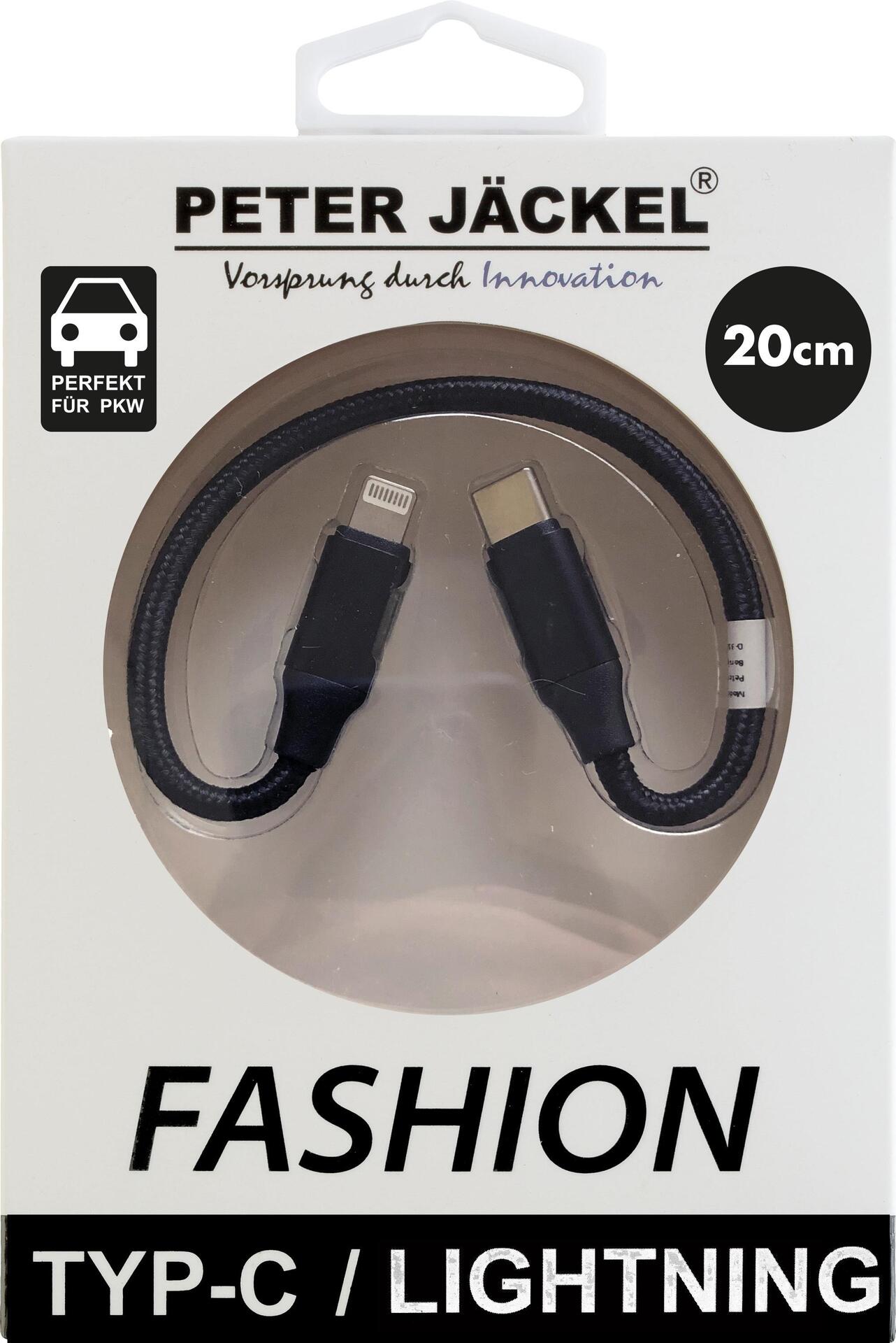 PETER JÄCKEL FASHION 20cm Data Cable Black für Typ-C/ Apple Lightning mit Sync- und Ladefunktion (18601)