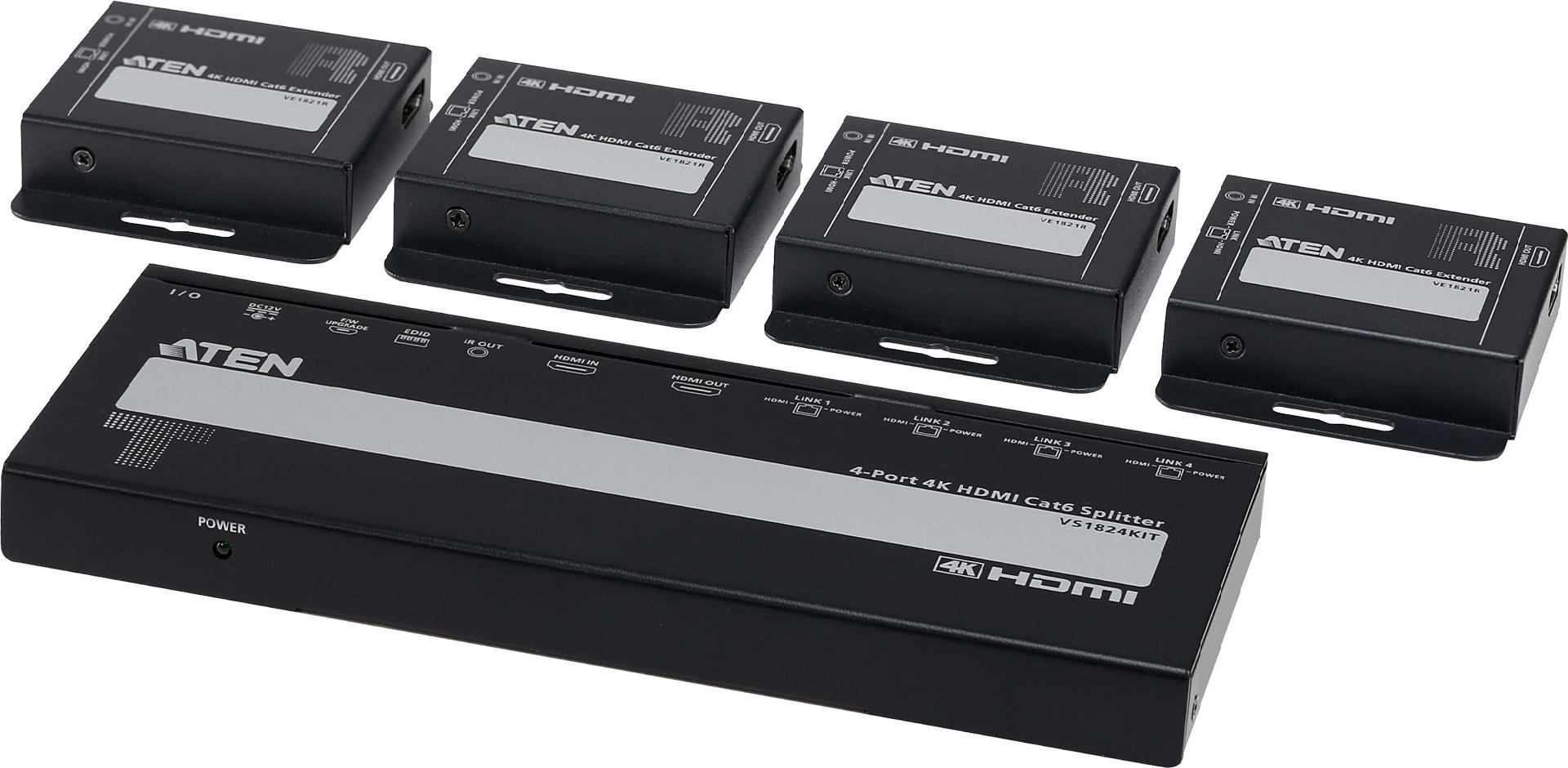 ATEN VS1824KIT 4K HDMI Cat6 Videosplitter Kit 1 Sender 4 Empfänger Schwarz