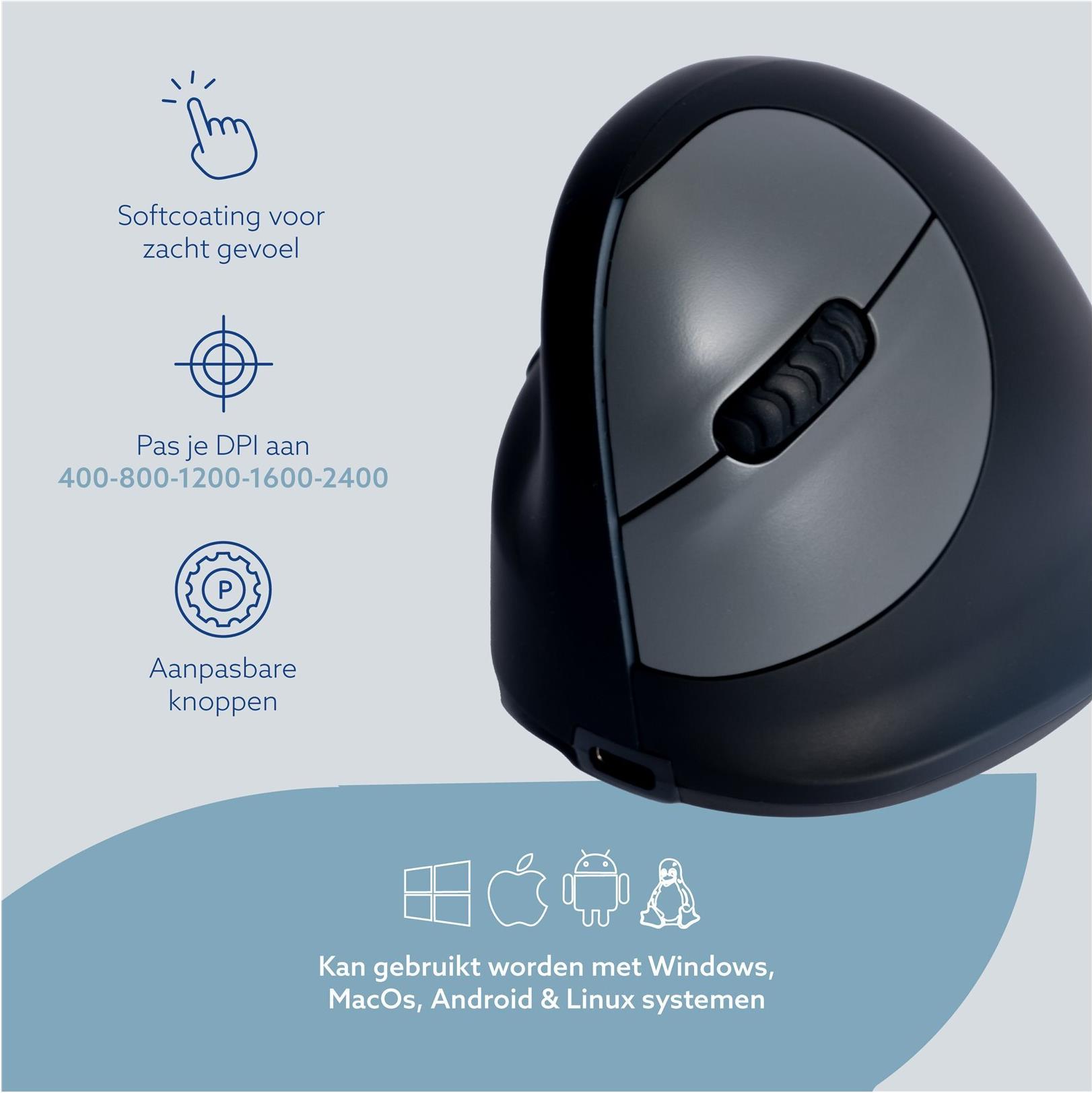 R-Go Tools HE Break Ergonomische Vertikale Maus Linkshänder Medium Bluetooth Schwarz