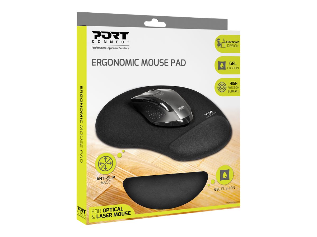 PORT Connect Ergonomisches Mauspad mit Handgelenkauflage Schwarz