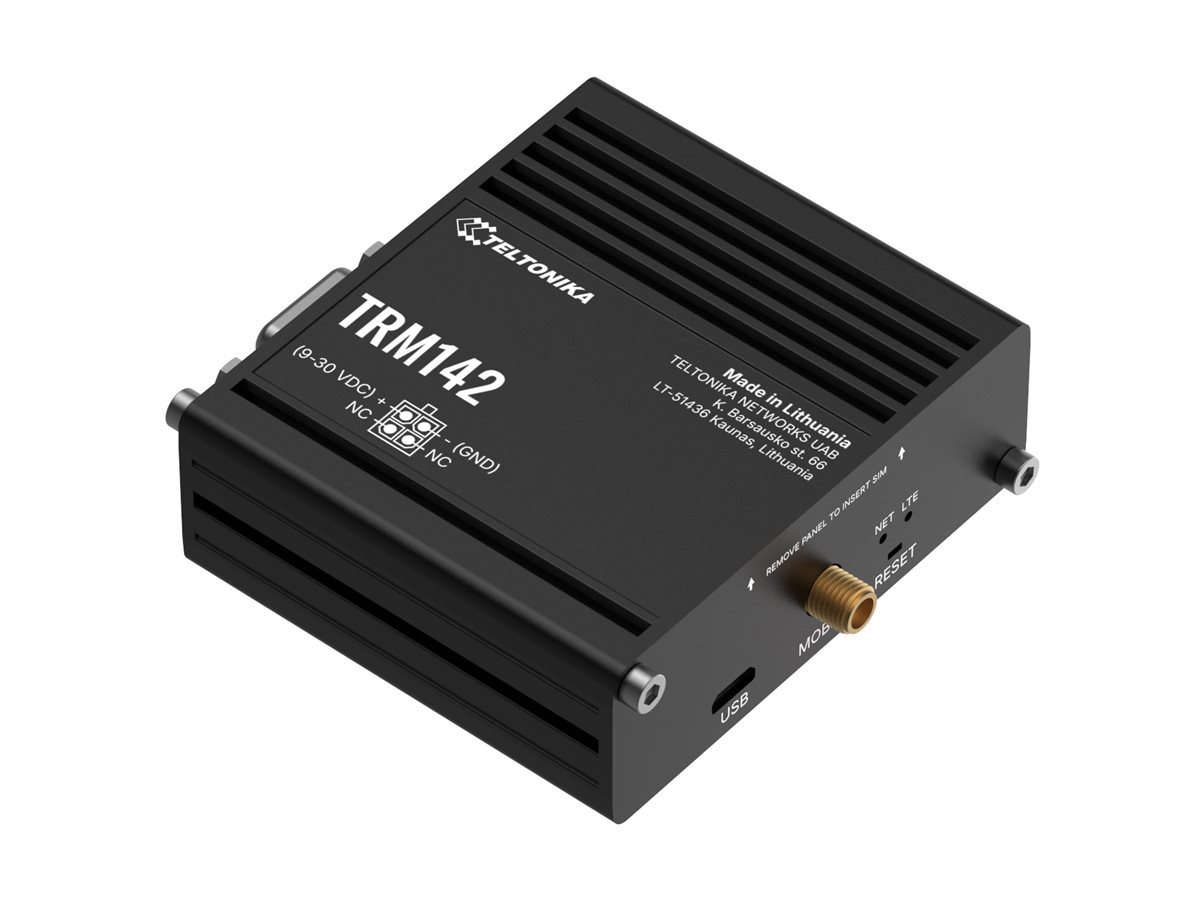 Teltonika TRM142 Industrial 4G Mobilfunkmodem, 2G/3G/4G, DIN-Schiene/Wandmontage, Schwarz