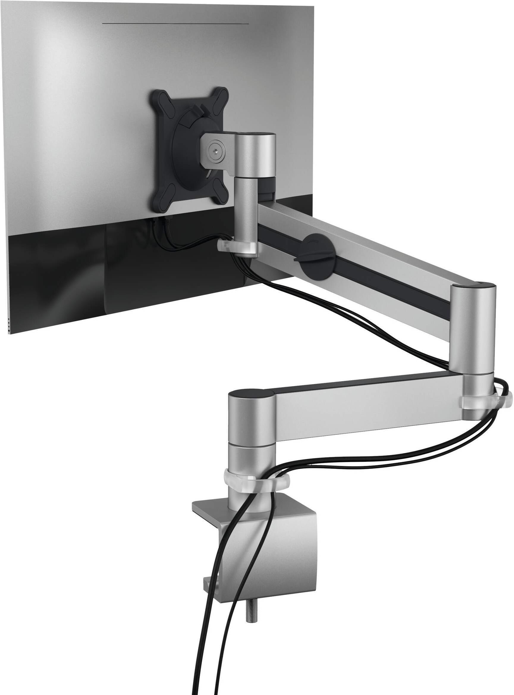 DURABLE 508323 Monitorhalterung mit verstellbarem Arm für 21"-27" Monitore, Klemmmontage, Silber