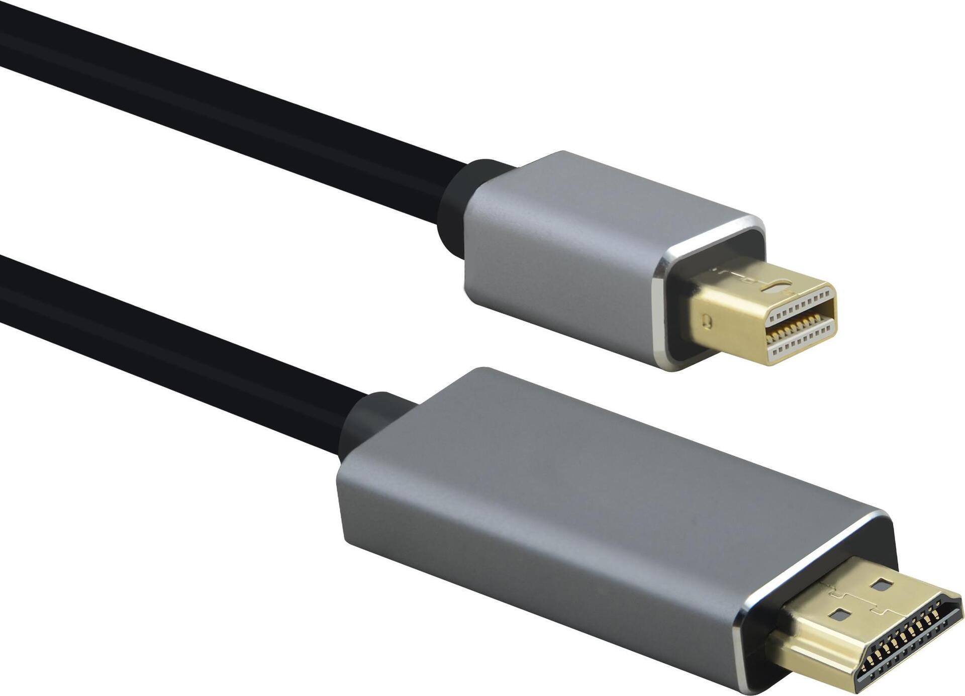 Helos Anschlusskabel, mini DisplayPort St./HDMI St., PREMIUM 4K, 2,0m, schwarz mini DisplayPort Stecker/HDMI 1.4 Stecker , PREMIUM , TPE Außenmantel - hochflexibel , Aluminium-Gehäuse , 3840 x 2160 @ 30 Hz , vergoldete Kontakte , ULTRA HD 4K , ROHS 2.0 und REACH-Konform , Farbe: schwarz (288486)