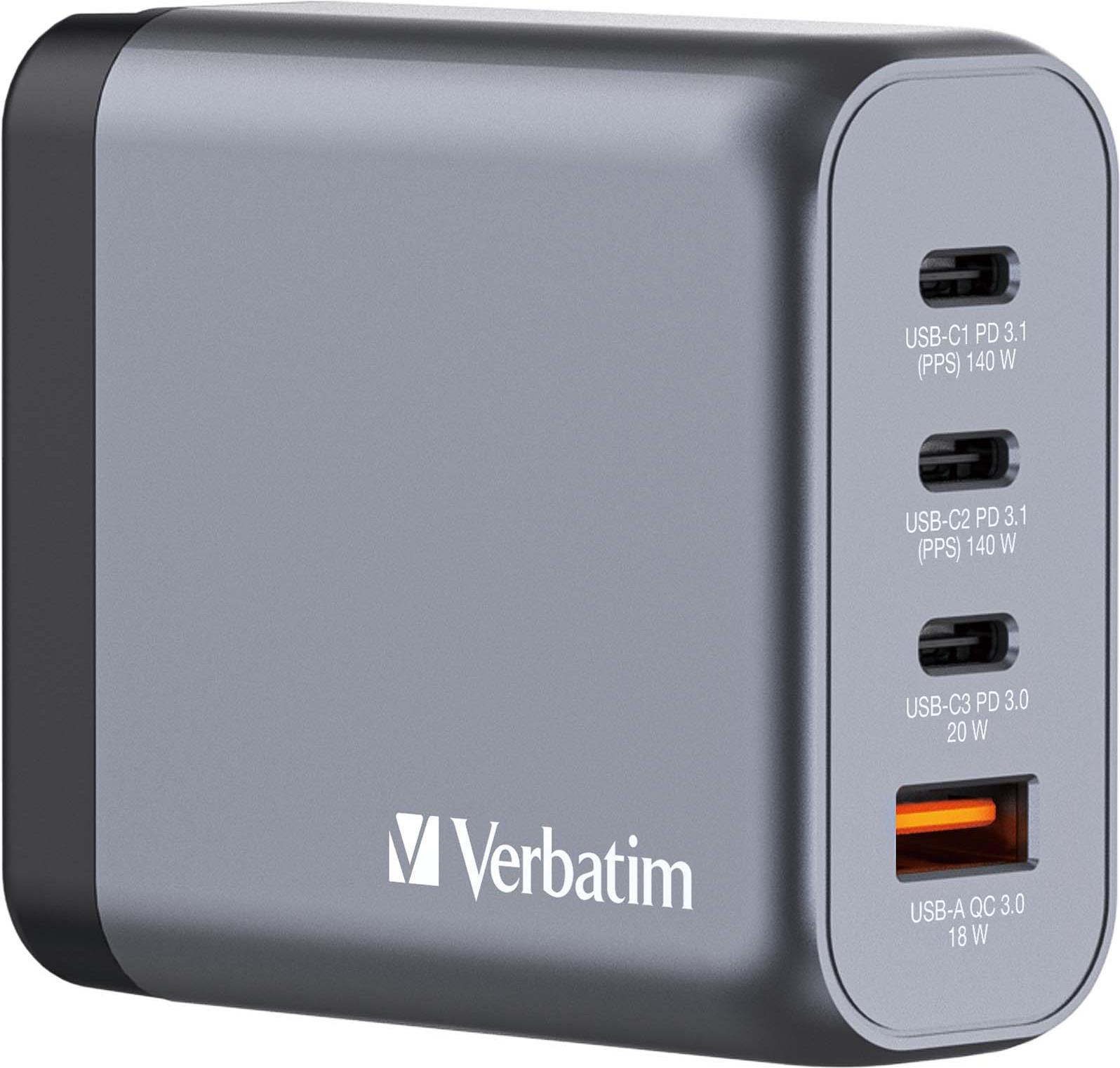VERBATIM GNC-140 GaN Charger 4 Port 140W USB A/C (EU/UK/US)