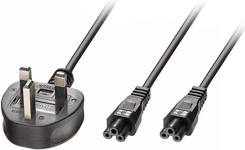 Lindy 2.5m UK 3 Pin auf 2 x C5 Netzkabel (30428)