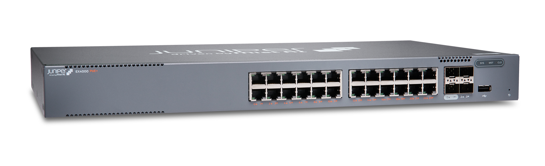 Juniper EX4000-24P Managed Switch L2/L3 24x Gigabit Ethernet PoE+ 4x SFP+ 1U Grau