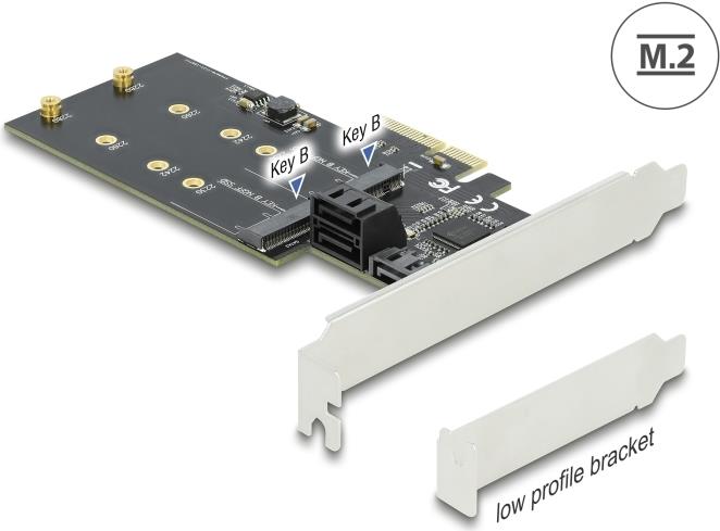 Delock Speicher-Controller 3x SATA + 2x M.2 Key B PCIe 3.0 x4 Low-Profile Schwarz