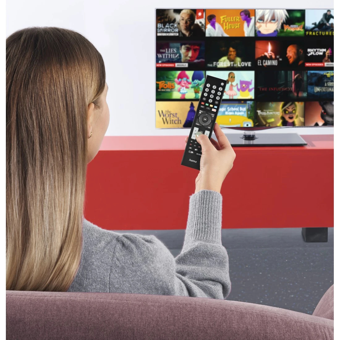 Hama Universal-Fernbedienung für Grundig TVs IR lernfähig leuchtende Tasten Schwarz
