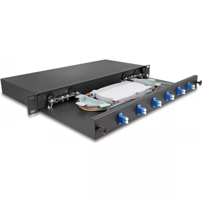 Delock 19? LWL Spleißbox 6 x LC Duplex OS2 1HE spleißfertig komplett bestückt (66997) (B-Ware)