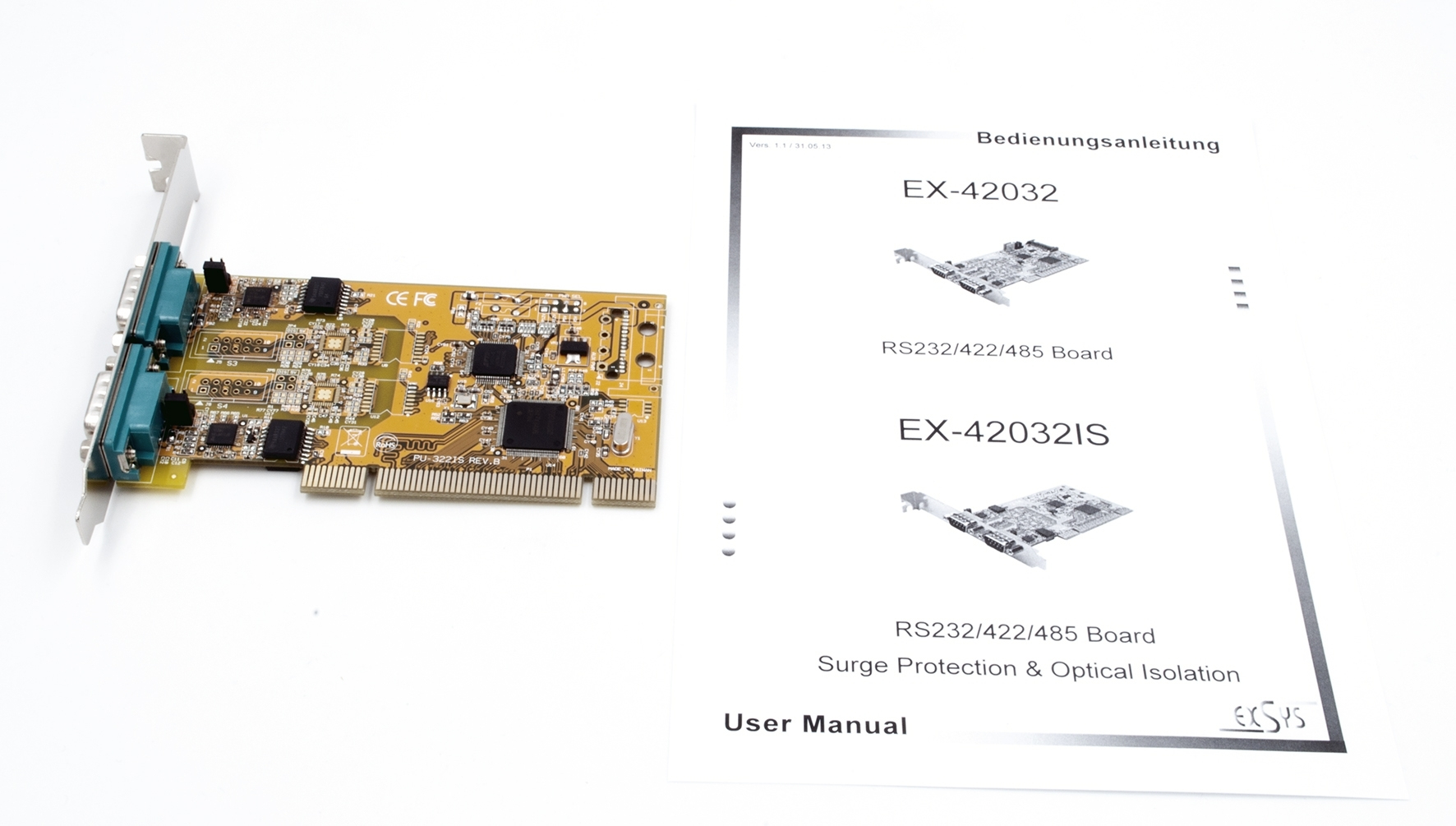 Exsys EX-42032IS PCI-X Serieller Adapter mit Überspannungsschutz, 2x RS-232/422/485, FTDI