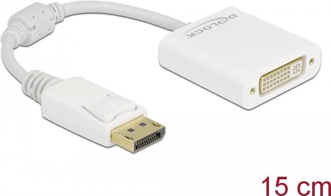 Delock - Videoadapter - DisplayPort (M) eingerastet bis DVI-I (W) schraubbar - DisplayPort 1,1 - 15cm - Passiv, 1080p-Unterstützung, 60 Hz - weiß (61010)
