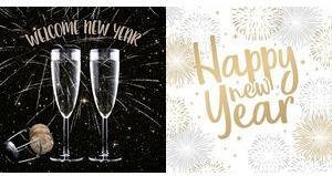 PAPSTAR Silvester-Motivservietten "Happy New Year" 330 x 330 mm, bedruckt, 1/4 Falz, 3-lagig - 1 Stück (89772)