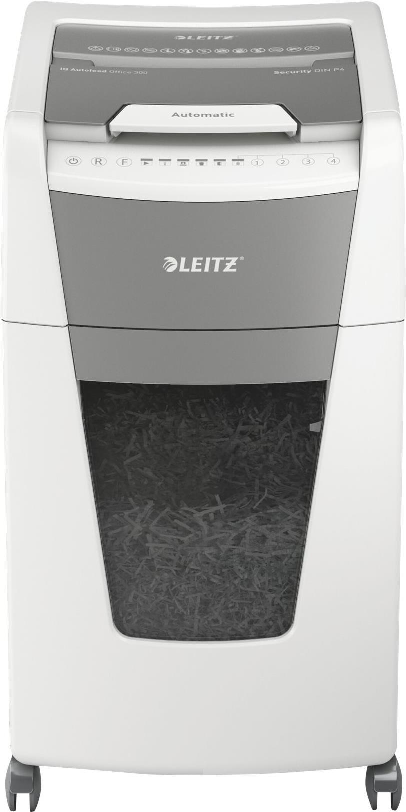 Leitz IQ AutoFeed Office 300 P4 Aktenvernichter Kreuzschnitt 300 Blatt Grau, Weiß