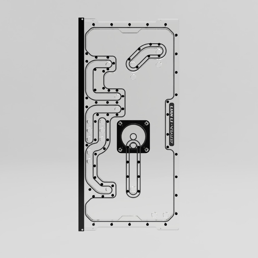 Stealkey Customs Crosscool II Distroplate für Lian Li O11 Dynamic EVO XL D-RGB Schwarz, Transparent