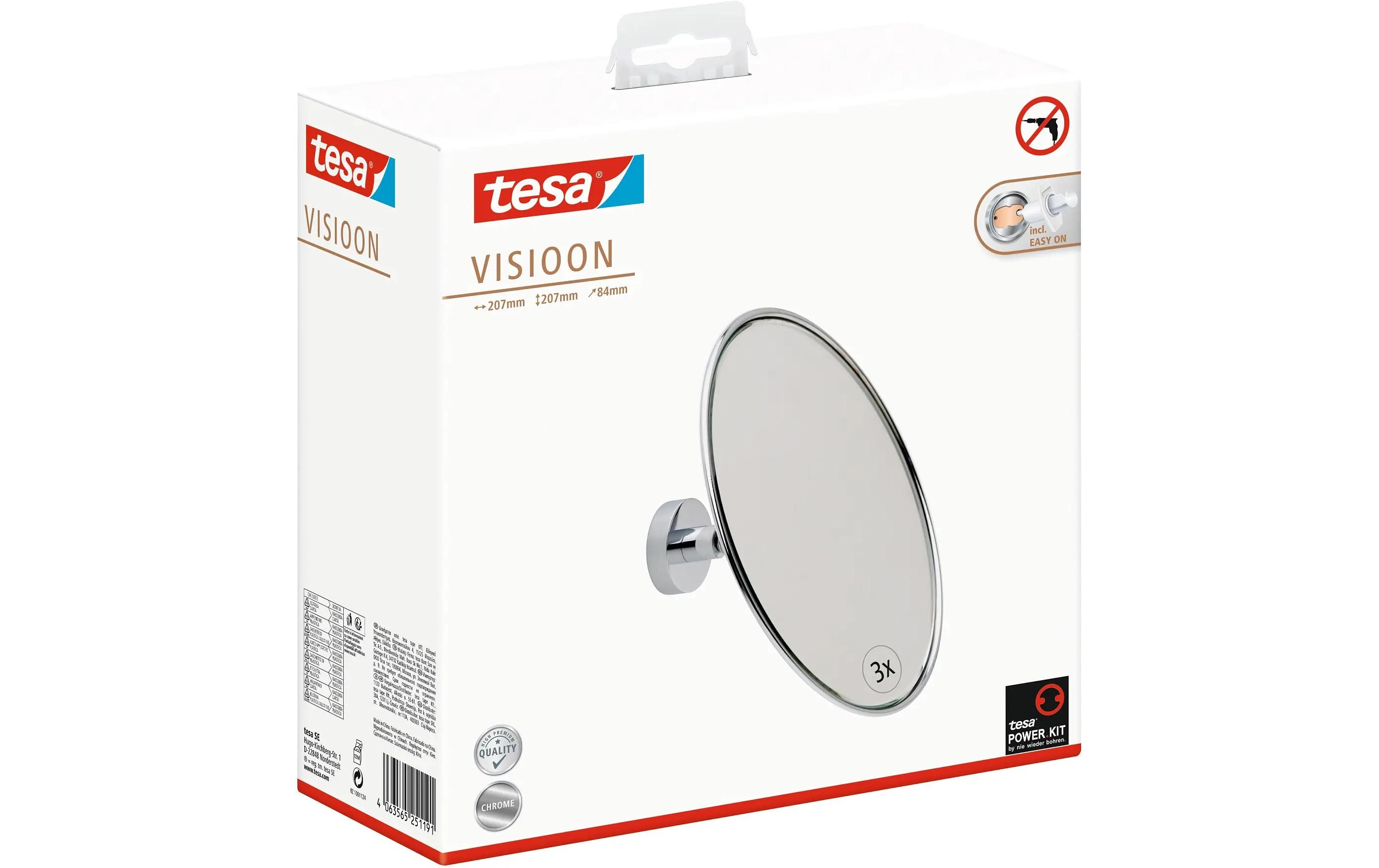 tesa Visioon Kosmetikspiegel Rund 3× Vergrößerung Wandmontage Silber