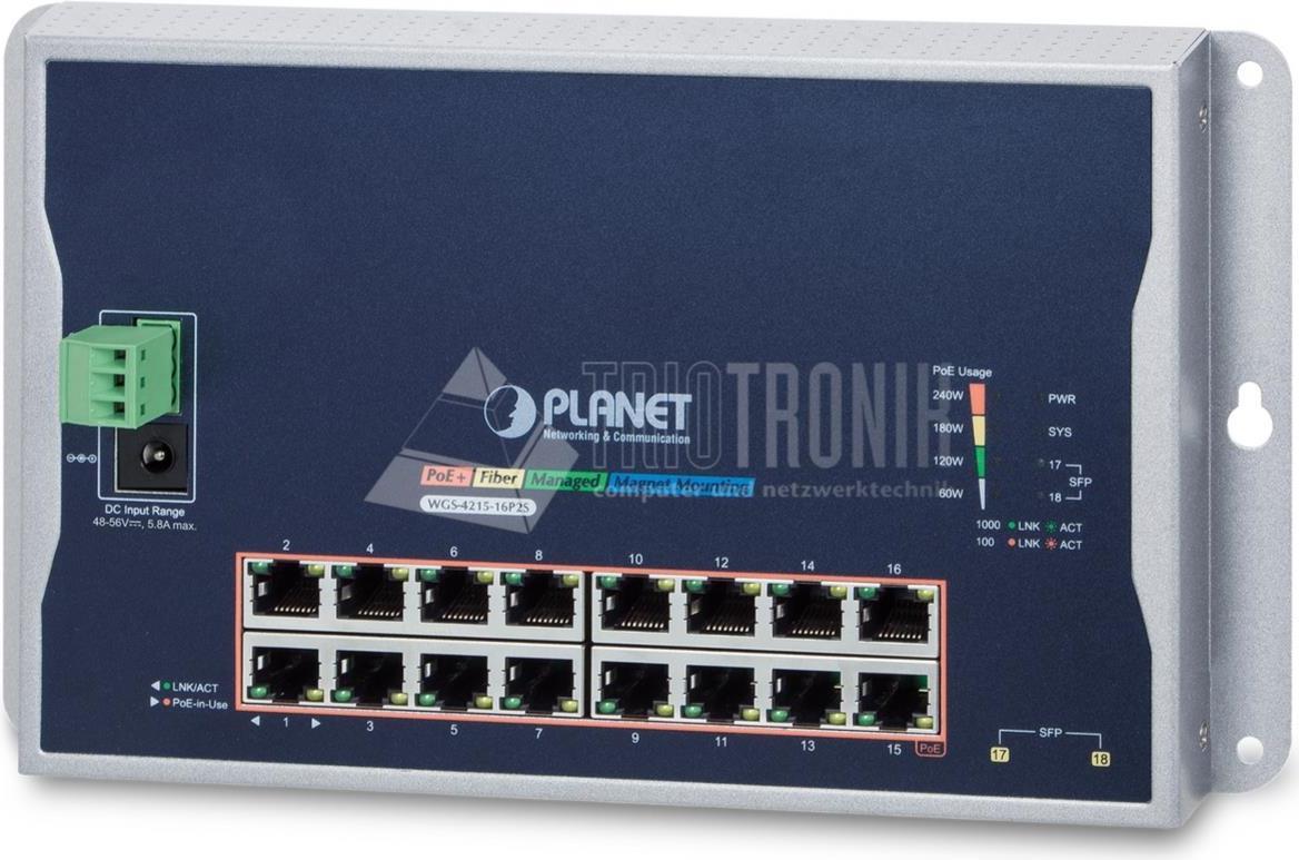 PLANET WGS-4215-16P2S Netzwerk-Switch Managed L2 Gigabit Ethernet (10/100/1000) Power over Ethernet (PoE) Schwarz (WGS-4215-16P2S)