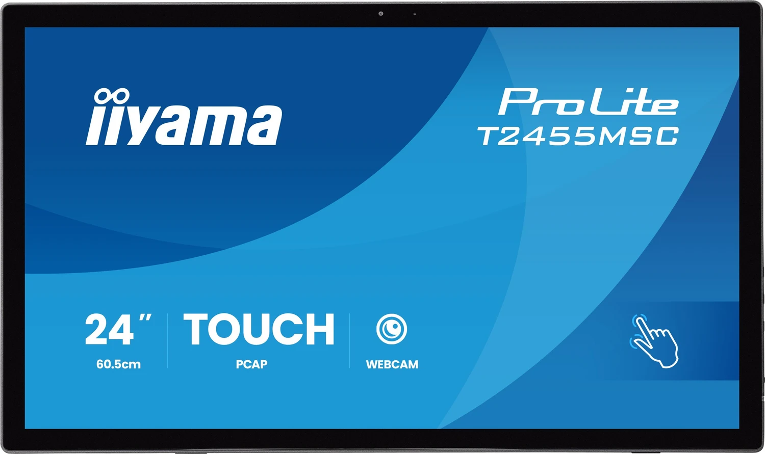iiyama 24" Bonded PCAP 10P Touch, 1920x1080, IPS-panel, Edge-to-Edge-Glas, HDMI, Displayport, 360cd/m² (with touch), USB-Hub (2x 3.2), Speakers, Built-in Webcam & Microphone, Bookstand (T2455MSC-B2)