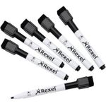Rexel Whiteboard-Marker, schwarz, 6er Set trocken abwischbar, magnethaftend, Radierer im Deckel (2104184)