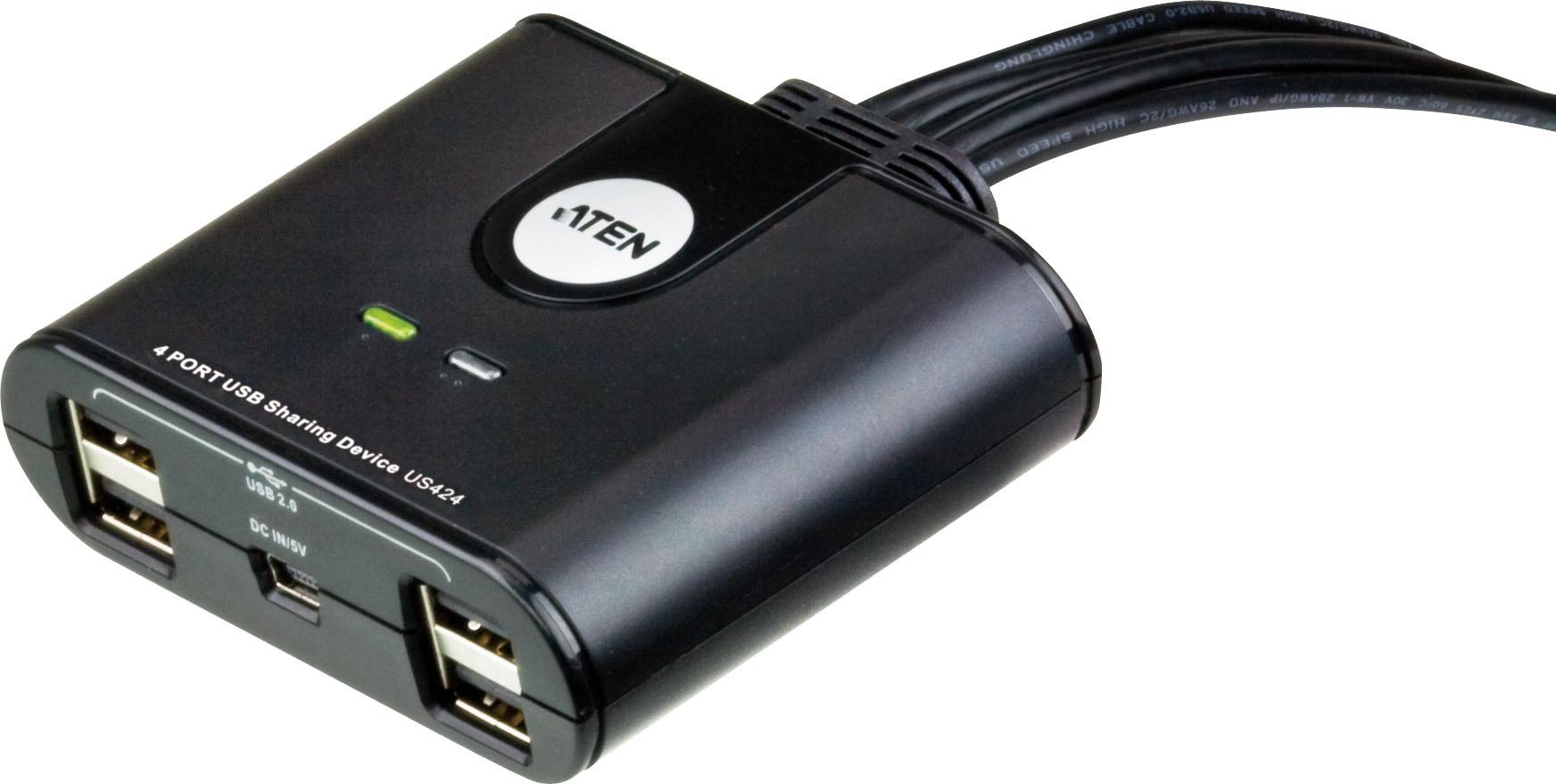 ATEN US424 USB 2.0 Peripherie-Freigabe-Switch 4 Ports Schwarz