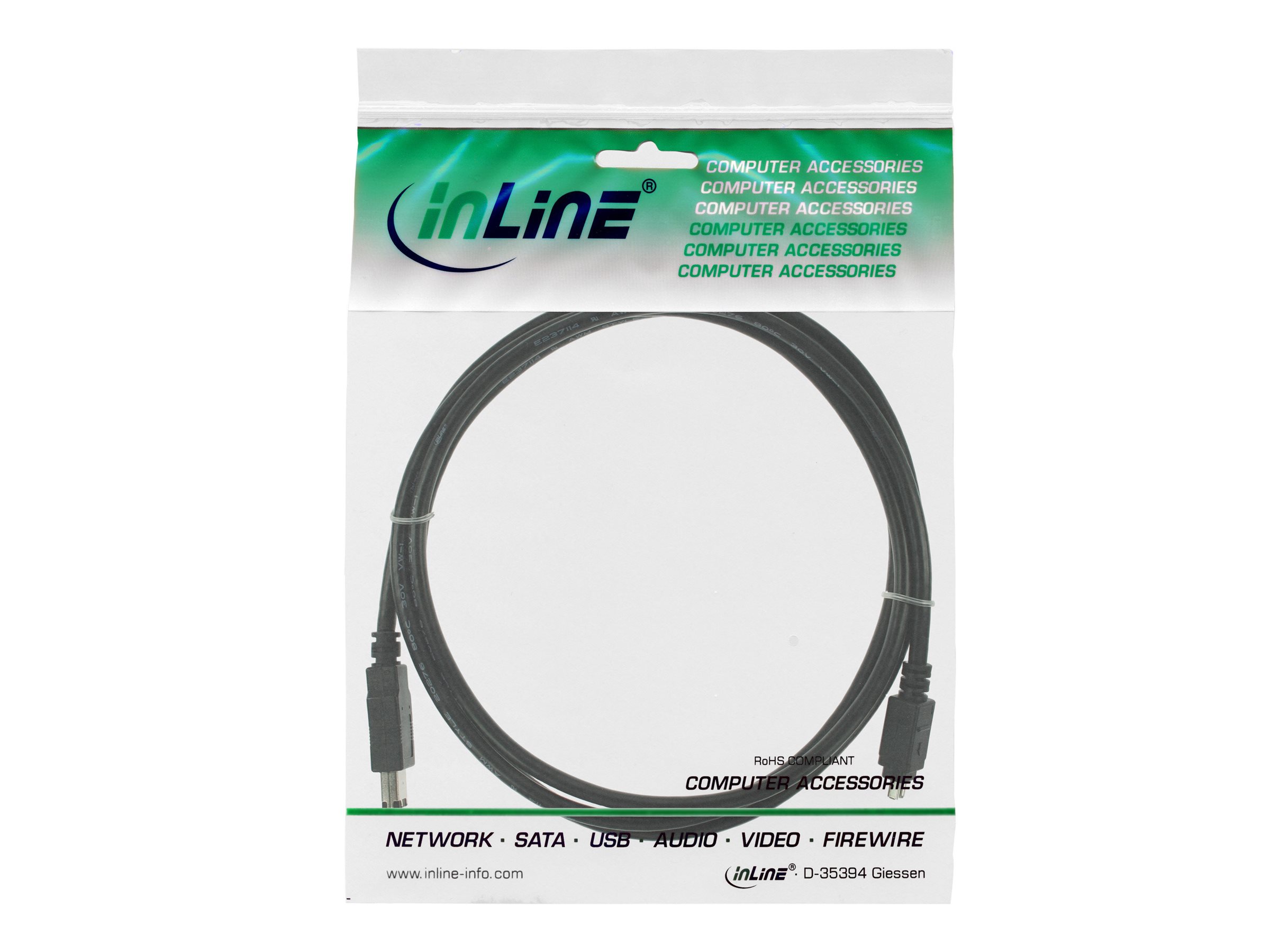 InLine FireWire-Kabel IEEE1394 6-polig zu 4-polig 1.8m Schwarz