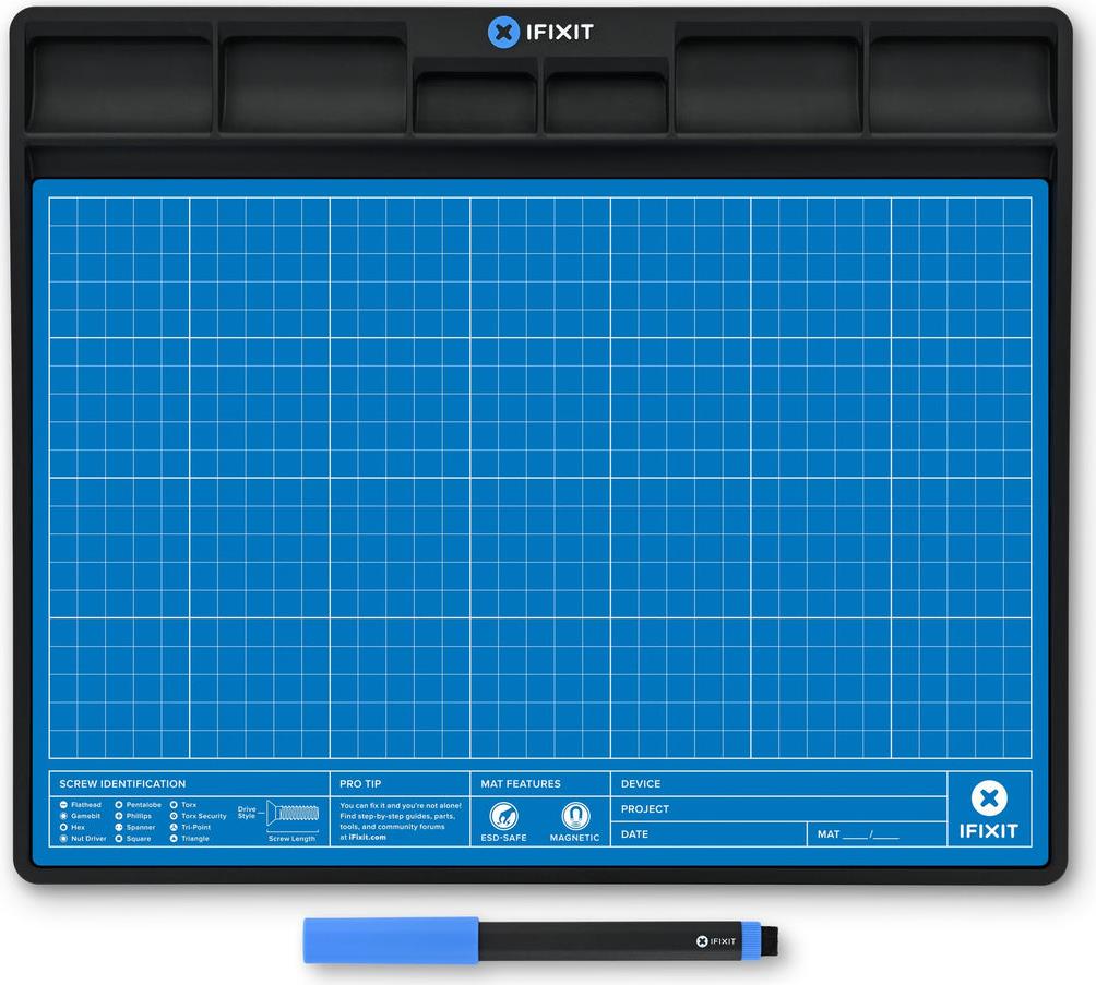 iFixit FixMat. Typ: Magnetmatte, Beste Verwendung: Universal, Werkzeuge enthalten: Stift. Länge (mm): 300 mm, Breite: 250 mm, Höhe: 11 mm. Anzahl Werkzeuge: 1 Werkzeug (EU145491-1)