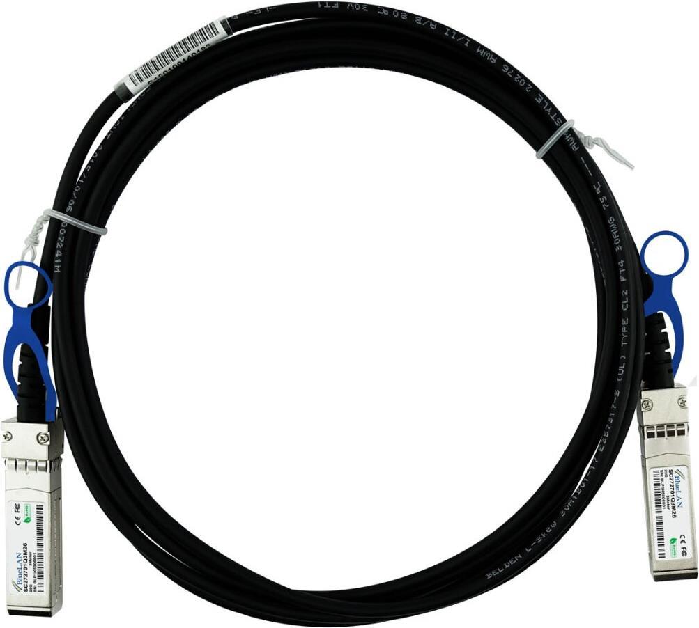 Hirschmann 942 280-001 kompatibles Direct Attach Kabel (DAC) als passive 10 Gigabit Twinaxial Kupfer Variante, mit SFP+ auf SFP+ Verbindung, für den Anschluss von Hardware in Racks und über benachbarte Racks hinweg. BlueLAN Hirschmann 942 280-001 kompatib (942 280-001-BL)