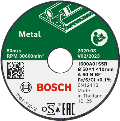 Bosch 1 600 A01 S5Y. Typ: Schneidedisk, Mittentyp: Flache Mitte, Markenkompatibilität: Bosch. Menge pro Packung: 3 Stück(e) (1600A01S5Y)