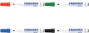 FRANKEN KombiMarker MagWrite, Strichstärke: 1,3 mm, schwarz Tafelschreiber mit Schwamm und Rundspitze, trocken - 4 Stück (Z1708 10)