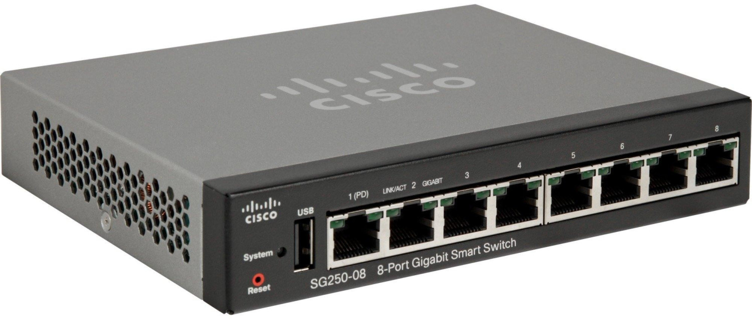 Cisco SG250-08 Smart Switch mit 8 Gigabit-Ethernet-Ports (GbE) mit 8 Gigabit-Ethernet-RJ45-Ports, eingeschränkter lebenslanger Schutz (SG250-08-K9-EU)