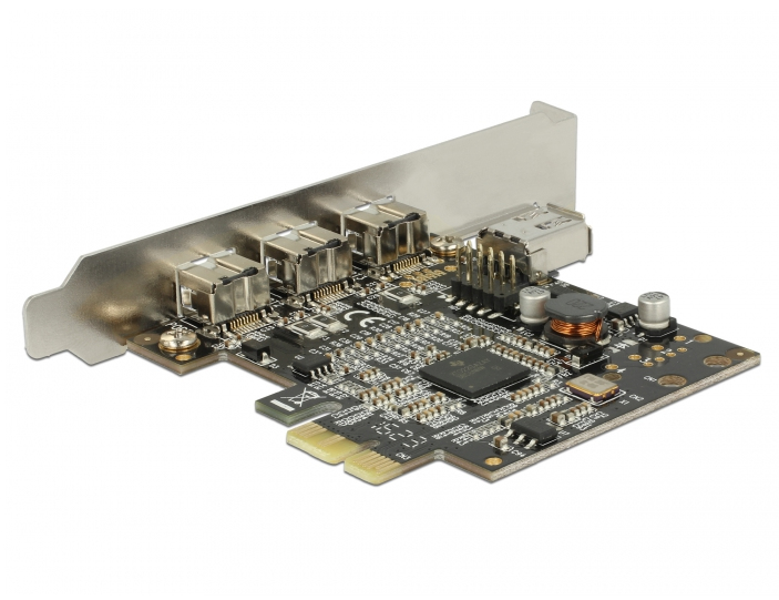 Delock FireWire-Adapter PCI Express x1 3x extern FireWire B + 1x intern FireWire A Schwarz, Silber