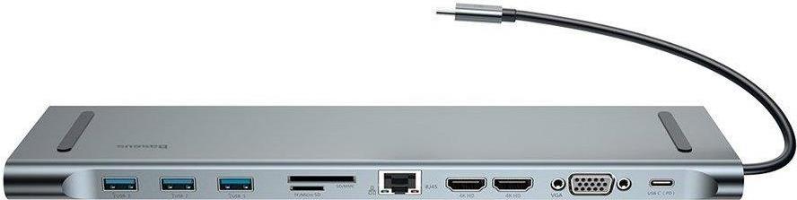 Baseus Enjoyment Series Dock USB-C (USB-C PD, 3*USB 3.0, 2*4KHDMI, VGA, RJ45, 3,5 mm, microSD/SD ct.), schwarz (CATSX-G0G)