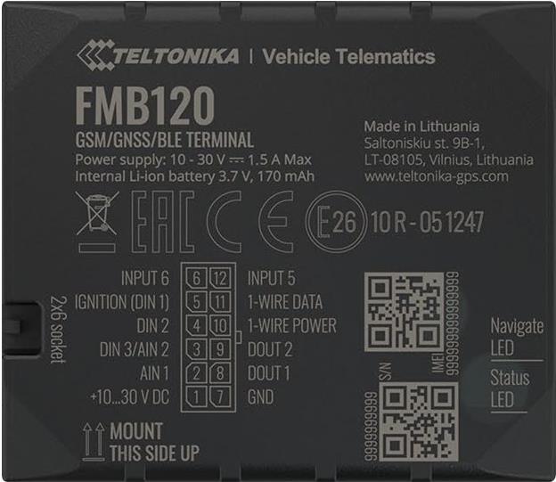 Teltonika · Tracker GPS · FMB120 · Fahrzeug · GNSS/GSM/BLE 4.0 (FMB120B6U801)