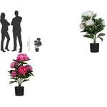 PAPERFLOW Kunstpflanze "Pfingstrose", weiß, Höhe: 550 mm Blumen und Blätter: Polyester, Stamm: Polyethylen, - 1 Stück (PAPIVB55)