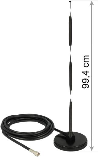 Delock GSM Antenne SMA Stecker 7 dBi starr omnidirektional mit magnetischem Standfuß und Anschlusskabel RG-58 3 m outdoor schwarz (12432)