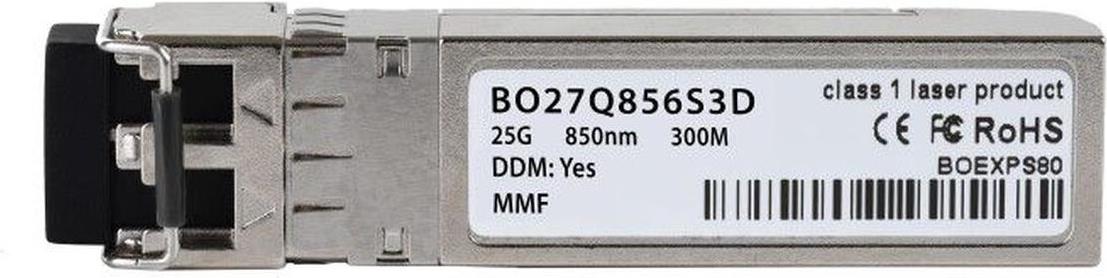 BlueOptics 10503. SFP Transceiver-Typ: Faseroptik, Maximale Datenübertragungsrate: 25000 Mbit/s, Schnittstelle: SFP28. Produktfarbe: Silber. Gewicht: 40 g. Anzahl enthaltener Produkte: 1 Stück(e), Paketgewicht: 50 g (10503-BO)