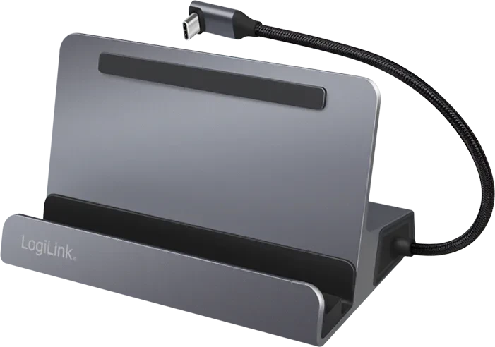 LogiLink UA0408 USB-C Dockingstation mit Tablet-Halterung, HDMI 4K@60Hz, 100W PD, Gigabit Ethernet, Silber (UA0408)